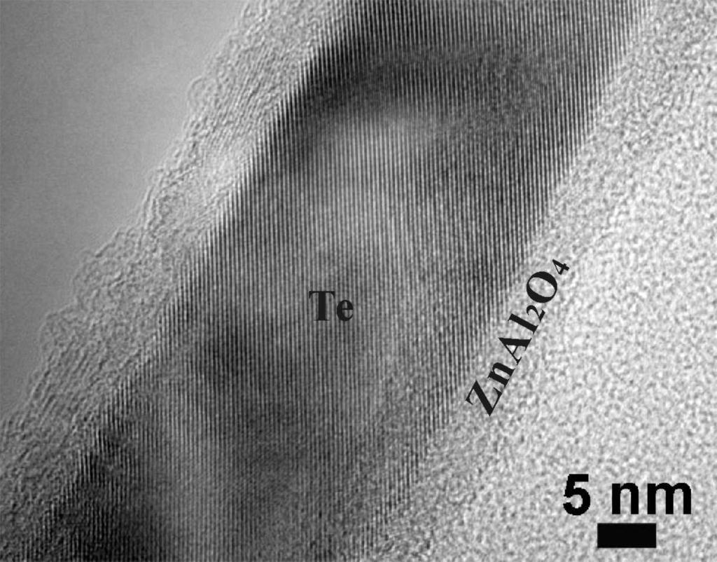 5.4.2 ZnAl 2 O 4 -Te nanowires If the wetted samples were not annealed in vacuum but in air for 24 h at 500 C, single-crystalline tellurium nanowires (Dp = 25 nm) surrounded by a polycrystalline ZnAl