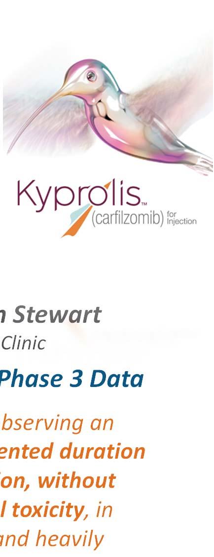 Kyprolis Leading 3 rd line treatment for multiple myeloma (MM) in the US Viewed as best in class proteosome inhibitor 25% year over year growth in 2014 Amgen submitted US and EU applications for