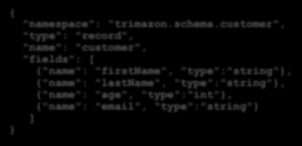 format or encode with JSON } "type": "record", "name": "customer",