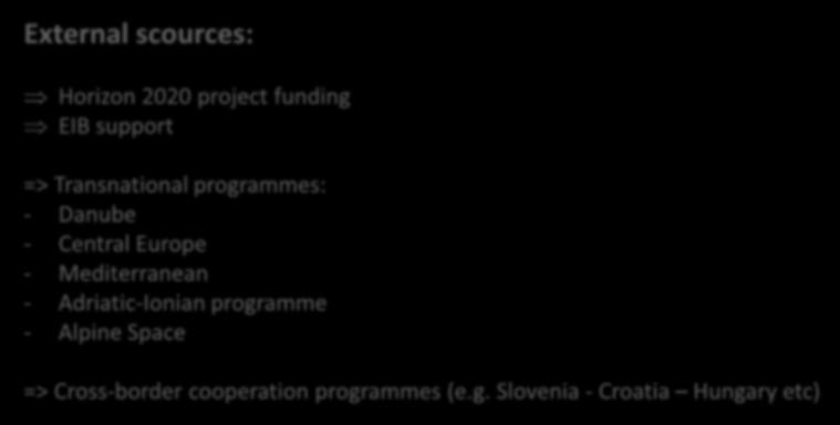 ReVitaRail - Revitalisation of regional railway network and services Financing sources => bundling budgets from the SEE region project partners to start with, hopefully in combination with: External