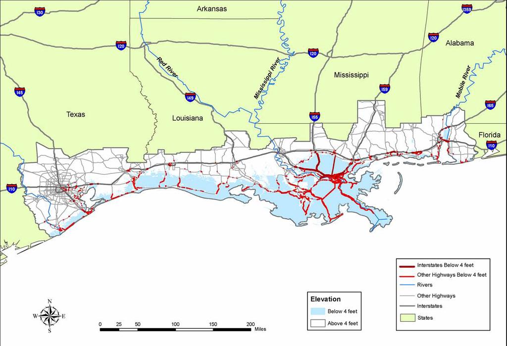 Climate Change Highways at Risk from 4 Relative Sea Level Rise - CSI &
