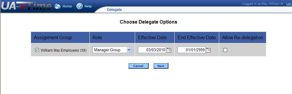 5. Click the check box next to the Assignment Group to Delegate.