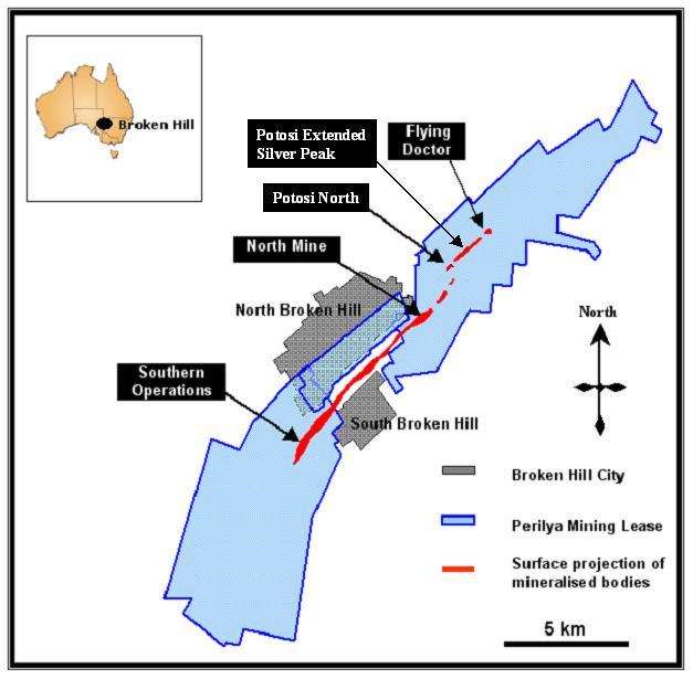 Figure 1: Perilya Broken Hill Mines Mineral Resource areas in relation to the lease boundaries and the city of Broken Hill Pinnacles Figure 2: Long Projection of the Mineral Resources and Ore