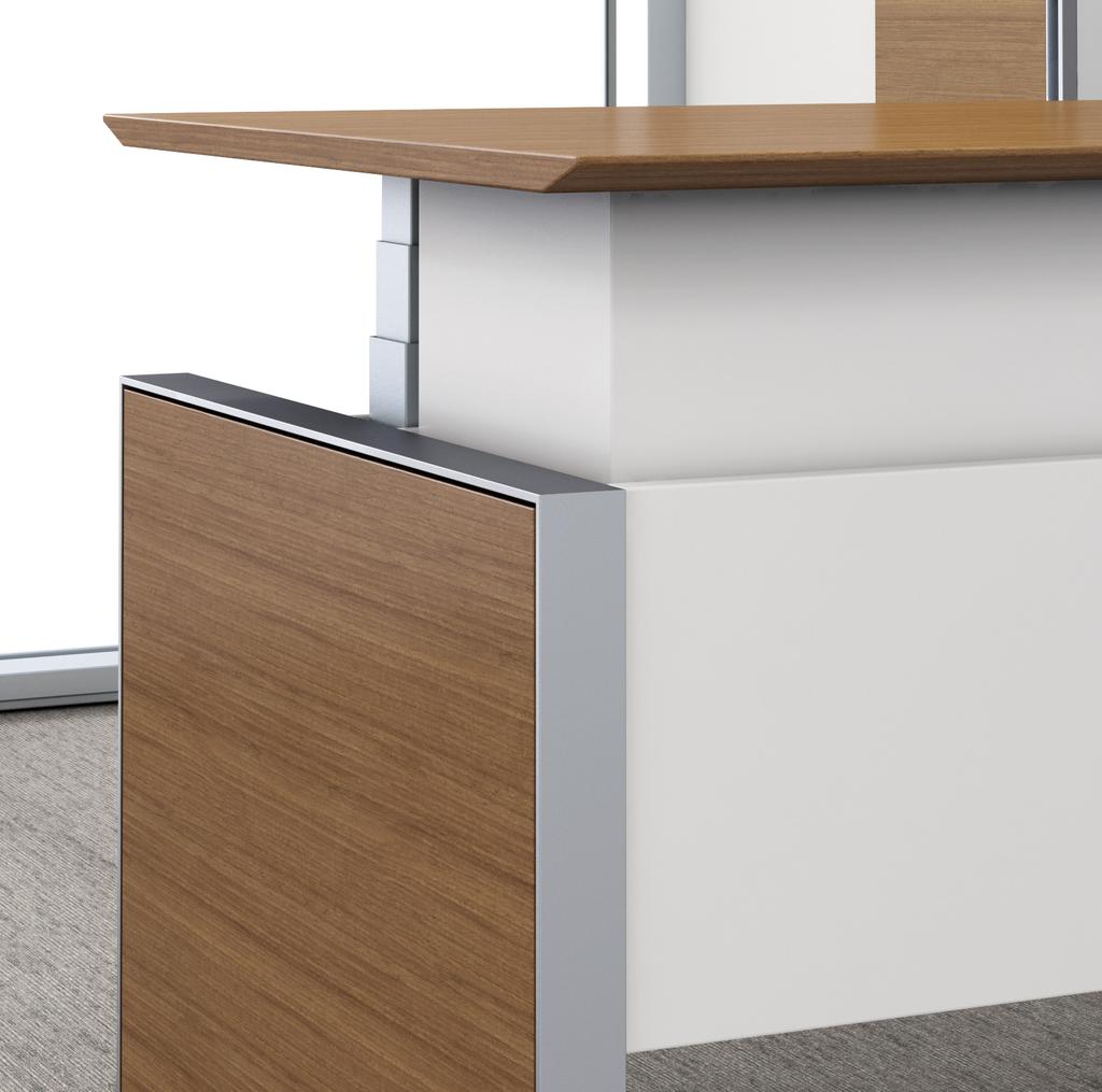 FUNCTIONAL ELEGANCE Addressing a new emphasis on ergonomics, the Alto office offers height-adjustable sit/stand furniture equipped with an