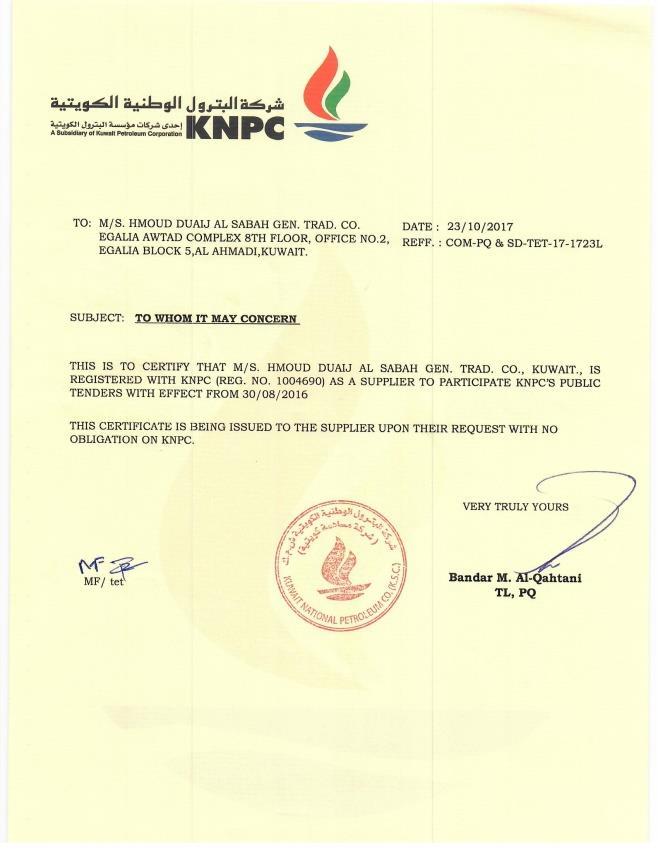 Company Registration Certificate KOC