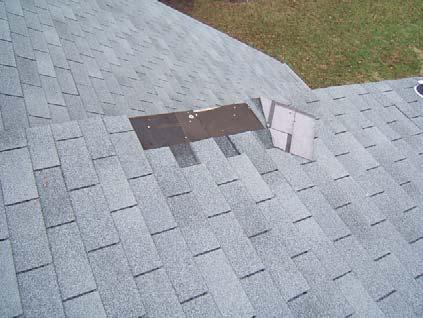 A** There were some shingles that have pulled off of the left rake line area that need to be re-secured.