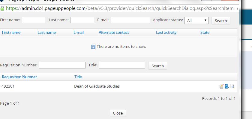 Recent item history The recent item history drop down displayed the last 10 applicants and/or jobs viewed by the user.