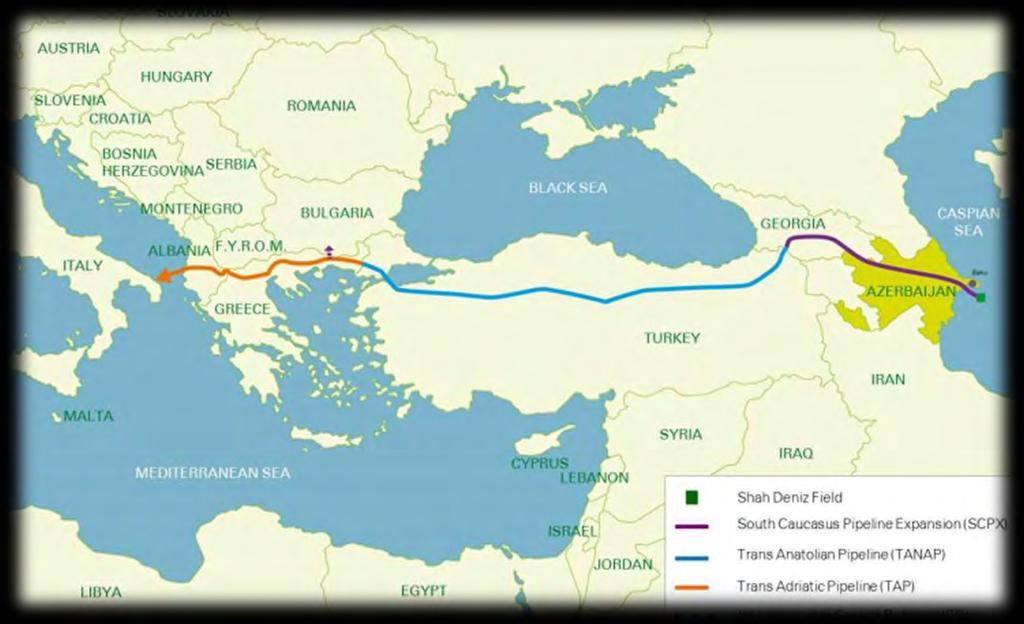 Pipeline gas via the Southern Corridor Source: BP The 2015 version of the Southern Corridor : TAP + TANAP + South Caucasus pipeline expansion.