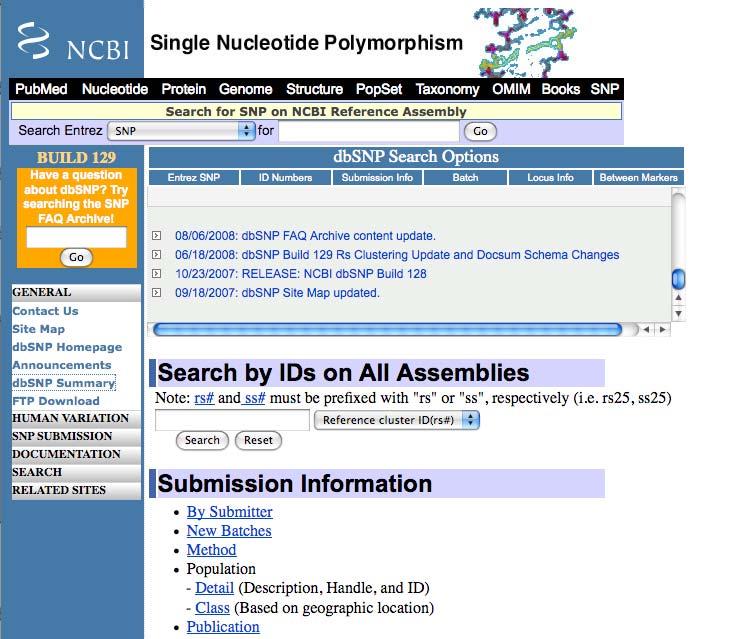 SNP Discovery: dbsnp database dbsnp -NCBI