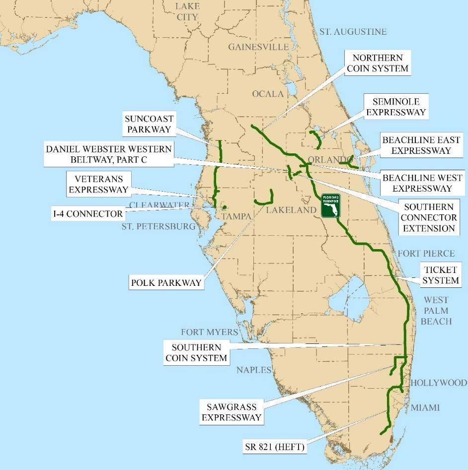 Florida s Turnpike Enterprise System User-Financed Toll Facilities 490 Centerline Miles of Roadway