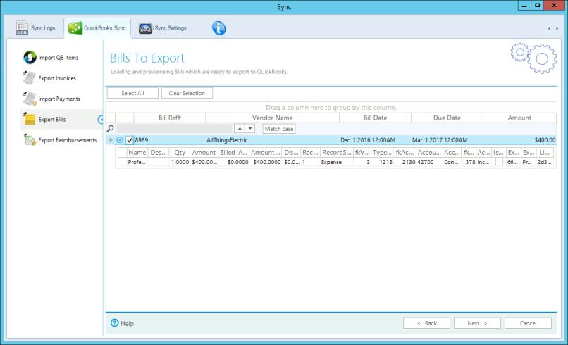 Export Bills 4. Click Next. Note: If the Quickbooks Sync Tool takes too long to retrieve data, see if its looking for Access Confirmation (page 3). 5.