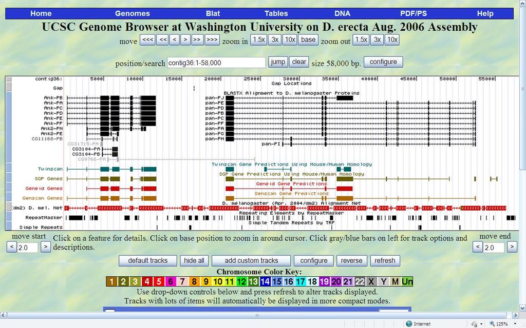 The following page will appear: The Genome Brower window will display one or more gene models that prediction programs have identified in the contig.