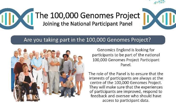 Patient involvement - the National Participant Panel Role of the Panel is to ensure the interests of participants are always at the centre of the 100,000 Genomes Project.