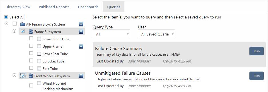 FMEA queries 17 Queries provide enormous flexibility to get customized output based on the latest data from any analysis Actions that are not complete