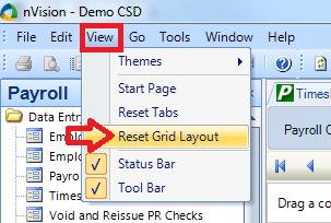 To turn off all filters while you are still in the Timesheet Entry window, under the View drop-down menu at the top of the window, select Reset Grid Layout.