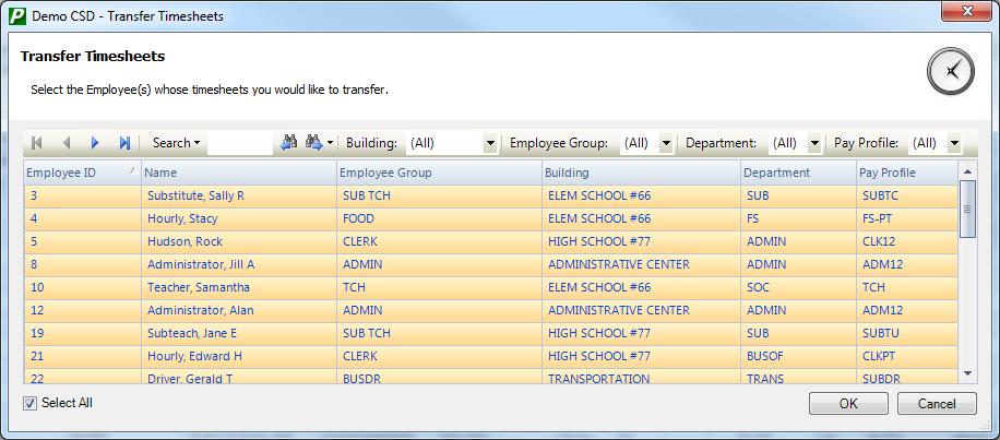 Transfer The Transfer routine is used to transfer timesheet data to the appropriate payroll check run.