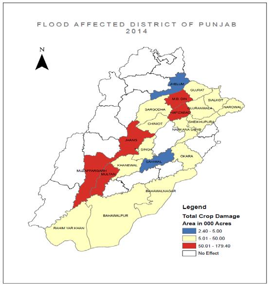 The given map depicted the crop damage intensity in the affected district of the Punjab.