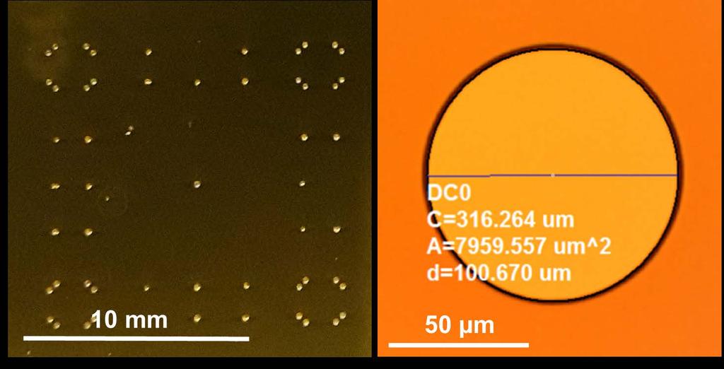 Photolithography on Polished Si, 2 Able to clear thick resist layers Developed pores are
