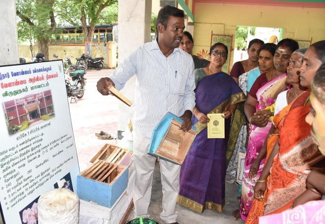 KVK Training on Bee-Keeping Training on Bee-Keeping is being conducted to generate additional farm income in each aspiration village by KVK Virudhunagar.