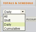 Viewing Hours for Specific Days To view hours calculated for a specific day or days, click the arrow in the box just below the Totals & Schedule tab: Select Daily then click on a date in the timecard