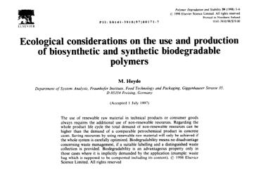 BIOPOL Ecological Considerations Polymer PHA (best case) 66.1 HDPE 73.