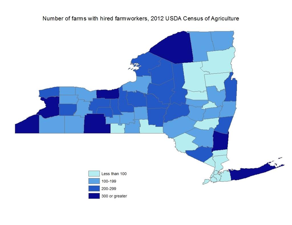 Figure 1. Number of farms with hired farm employees. (2012 USDA Census of Agriculture) What is the Nature of Farm Jobs in New York? Farms in New York vary in the types of jobs they offer.