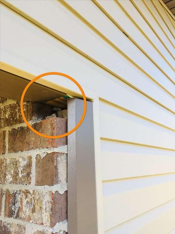 Observed that a partial brick had become dislodged and is missing. This can create a situation in which water penetration can occur.