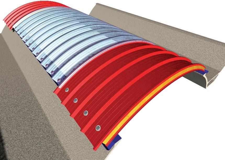 CURVED TRANSLUCENT COVER APPLICATION Curved covering is obtained with continuous lateral overlapping of the elements, or with curved insulating panels with radius R.3.300mm or R.6.