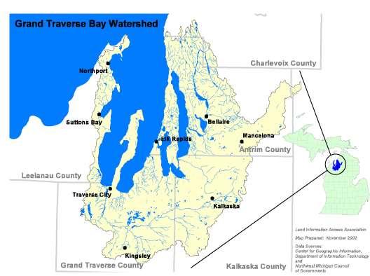 The Grand Traverse Bay Watershed 973 square miles Bay Volume = 8.