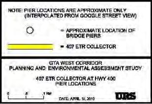 Horizontal and vertical alignment of collector lanes will be constrained by existing bridge piers.