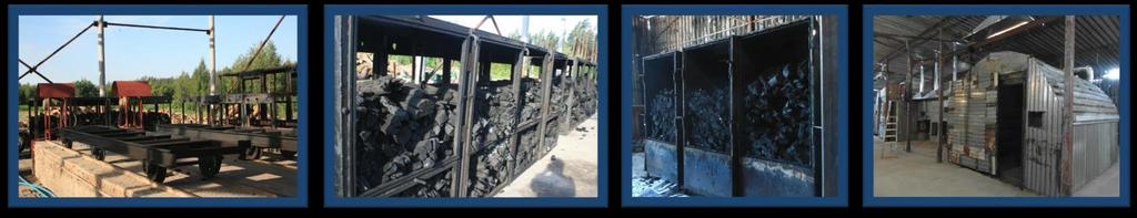 Production of charcoal - up to 300 tones per month, getting hot water. The temperature in the chamber is 550 C. The raw material for charcoal is hardwood.