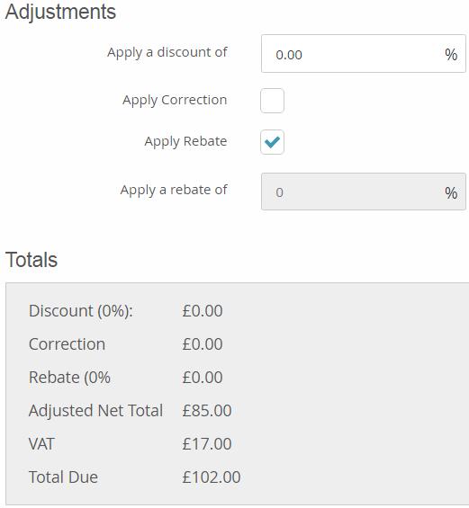 Entering Adjustments and Corrections At the bottom of the screen, you will see the adjustments box this will allow you to apply a discount or to apply a correction to the costings before it is