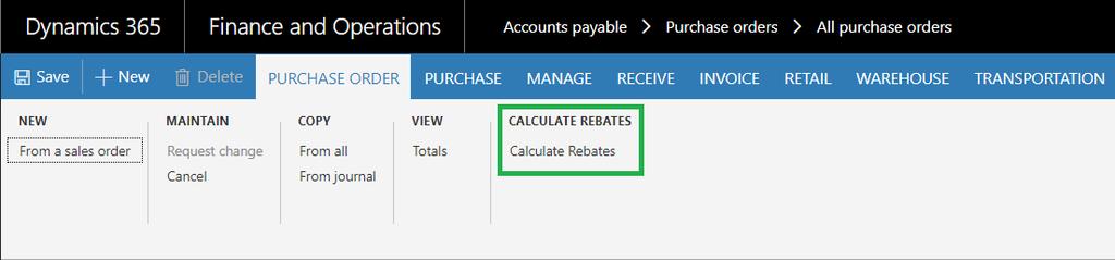 Rebate charges can be recalculated by using Calculate rebate in the Purchase order.