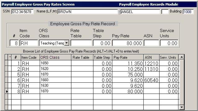 Chapter 1 - Payroll Employee Records Payroll Employee Gross Pay Rates Screen Data Field Descriptions SSN, Name (L,F, M) and Building These fields are system-maintained fields.