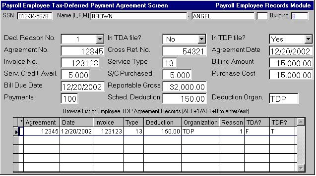 Chapter 1 - Payroll Employee Records Tax-Deferred Payment Agreement Screen (TDP) Members of the Michigan Public School Employees Retirement System (MPSERS) can purchase service credit through