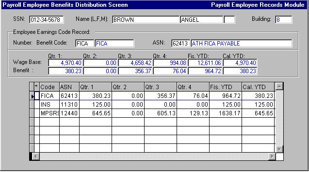 MiCase HR/Payroll System User s Guide Benefit Distribution by ASN The Benefit Distribution by ASN Screen is a System-Maintained Screen used to display the employee s benefit distribution information