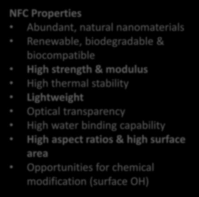 APPENDIX I: CNF properties NFC Properties Abundant, natural nanomaterials Renewable, biodegradable & biocompatible High strength & modulus