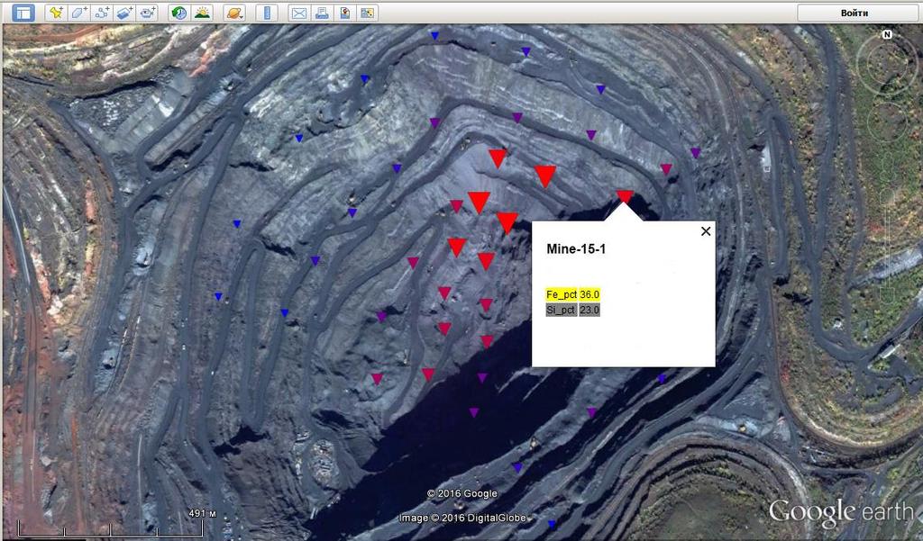 Figure 1. Geochemical mapping of iron ore mine. Instrumentation There are two models of ElvaX ProSpector: Standard Edition and Light Edition.