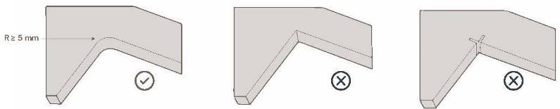 Q: Can you make 90 cuts? (F.G. sec 4.2) A: Yes. If a 90 cut is required, Crossville recommends a minimum 5mm inside/outside radius. Q: What is the best way to make an L shaped countertop? (F.G. sec 4.6) A: Installing CPC in a straight pattern is the best way to create an L shaped top.