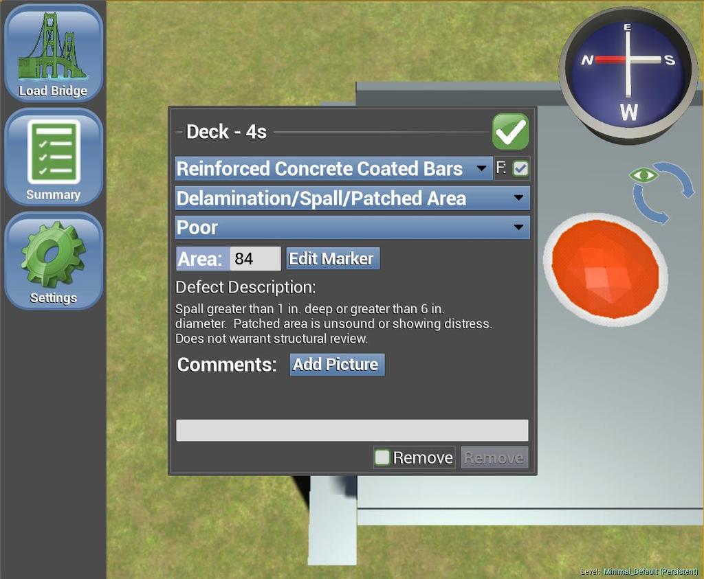 MDOT s 3D Bridge Tool Context-sensitive descriptions are attached to each element type, just as in the "Bridge Element Inspection Manual" Fields will