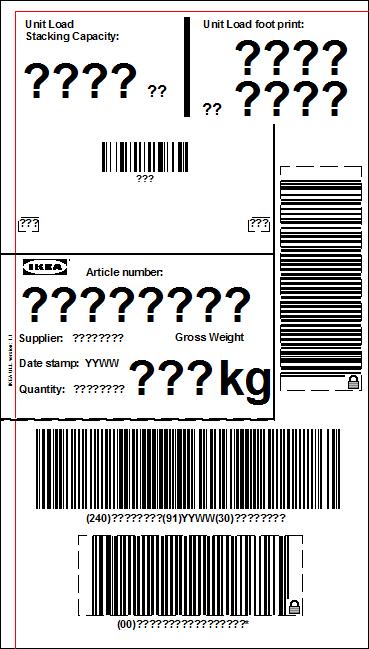upper horizontal barcode: item, date stamp, supplier, quantity lower horizontal barcode: SSCC prefix, unique SSCC counter vertical barcode: SSCC prefix, unique SSCC counter Figure 1: The layout of