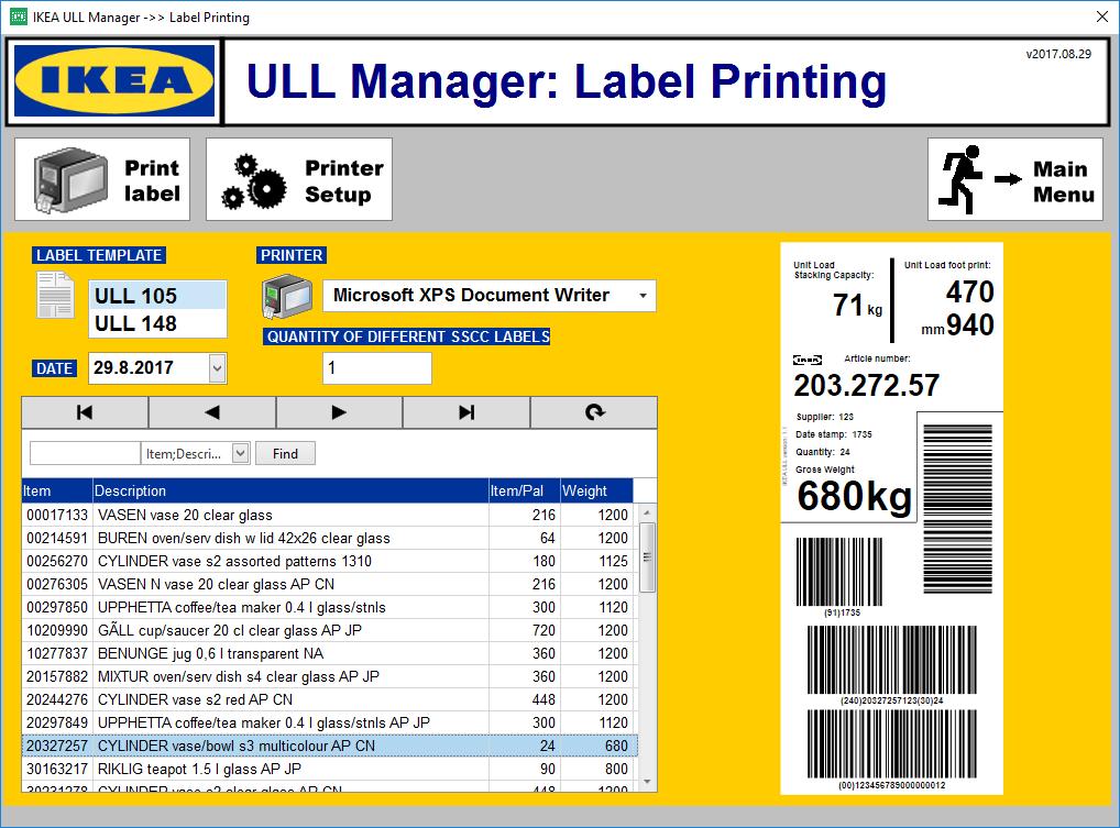 Figure 8: Screenshot of main label printing form Workflow The manual label workflow printing is: 1. Select the label template to print.
