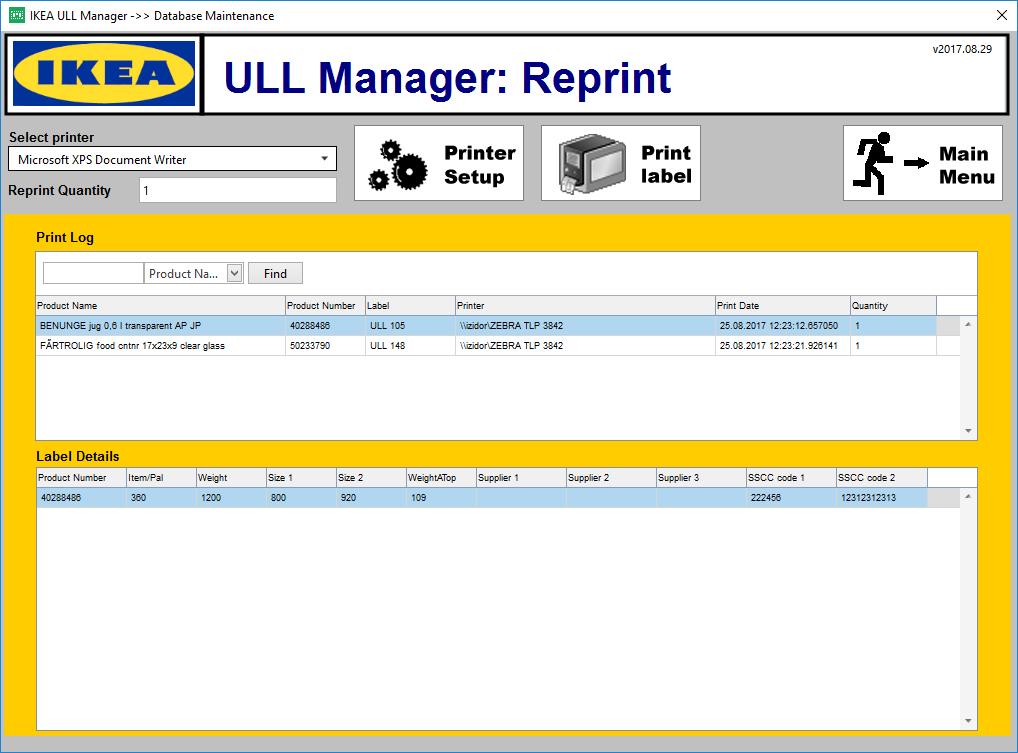 Reprinting Labels and Viewing the Log File IKEA ULL Manager 2017 logs information about labels printed.