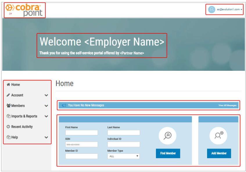 Once logged in, you will see this home page: The Home Page Logo Username System Messages Find/Add Member Main Menu Logo the Administrator logo is displayed in the upper left corner of the page; this
