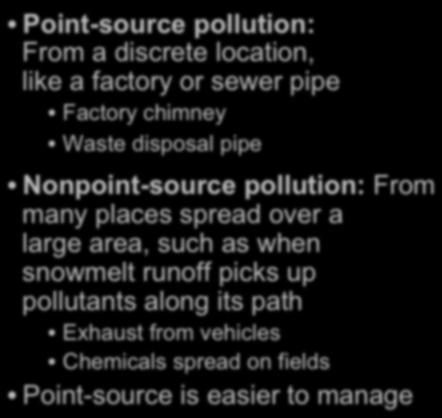 Types of Water Pollution Nutrient Pollution Point-source pollution: From a discrete location, like a
