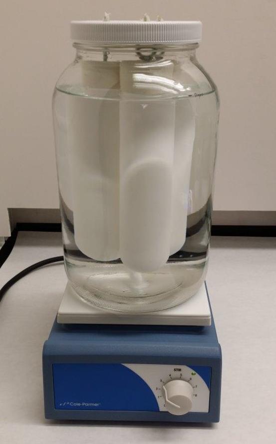 PAH Equilibration Test (No NAPL) 16 priority PAHs spiked in water in a 2-L jar Porous ceramic cups each containing 120 ml deionized water submerged in jar Water in
