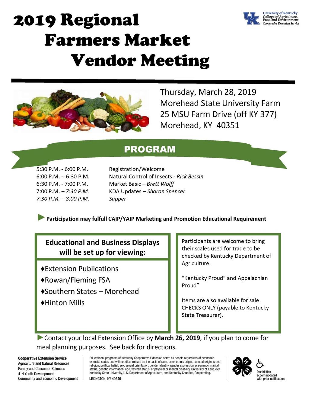 RSVP BY CALLING 606-6746121 Bath County will be participating with other counties in our District to offer a regional Farmer s Market