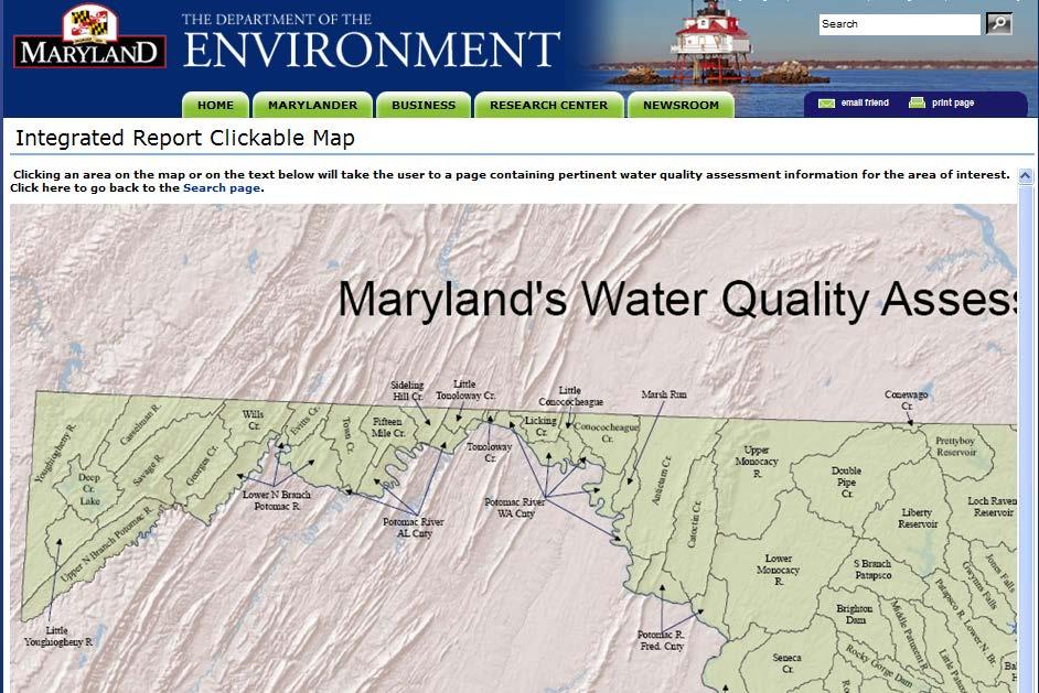 Tools for Impaired Waters To determine what the source of an impairment is, MDE website provides an