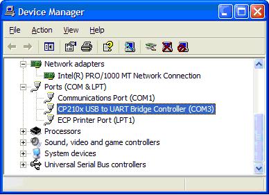 The COM driver for the ARE H9 is located under Port (COM & LPT): CP2101 USB to UART Bridge Controller (COMx) COMx stands for the COM port selected by the driver, this COM port could used in the