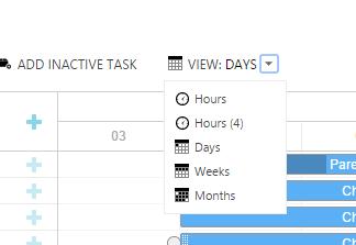 Tip If you do not see the inactive task in the drop down list then refresh the browser window to reload the list of tasks Different views/timescales You can view your Gantt chart in different